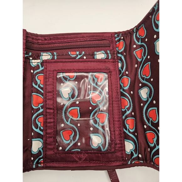 Vera Bradley Trifold Wallet Paisley Quilted Zip Coin ID Window Purple Red - Picture 8 of 9